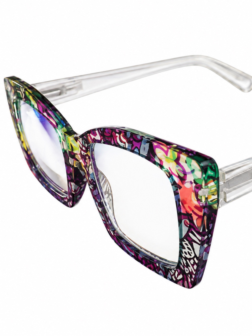 Multicolor Patterned Square Reading Glasses - Clear Arms - Picture 2 of 2
